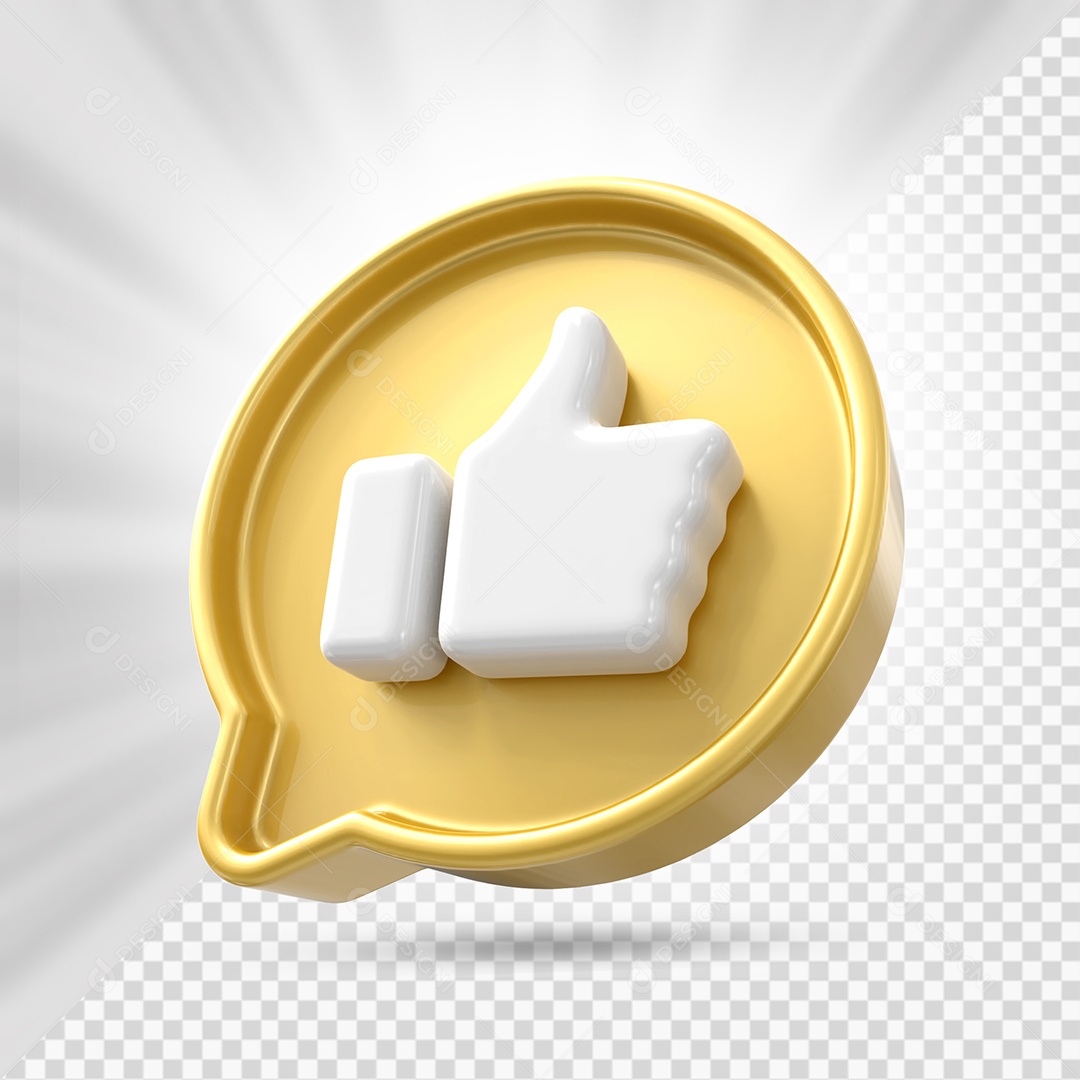 Like do Facebook Dourado com Like Branco Elemento 3D para Composição PSD