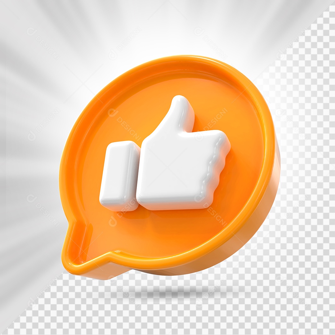 Like do Facebook Laranja com Like Branco Elemento 3D para Composição PSD