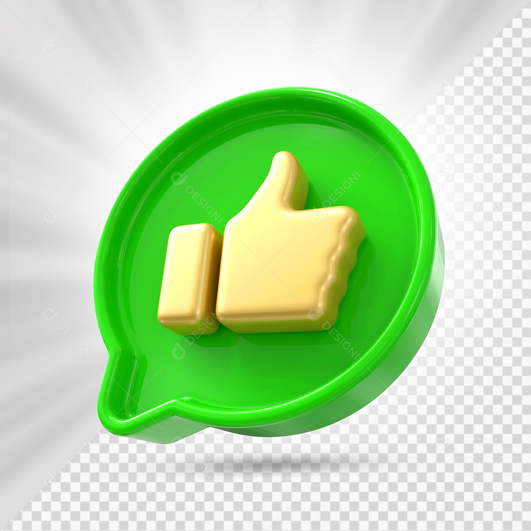 Like do Facebook Verde Com Like Dourado Elemento 3D para Composição PSD