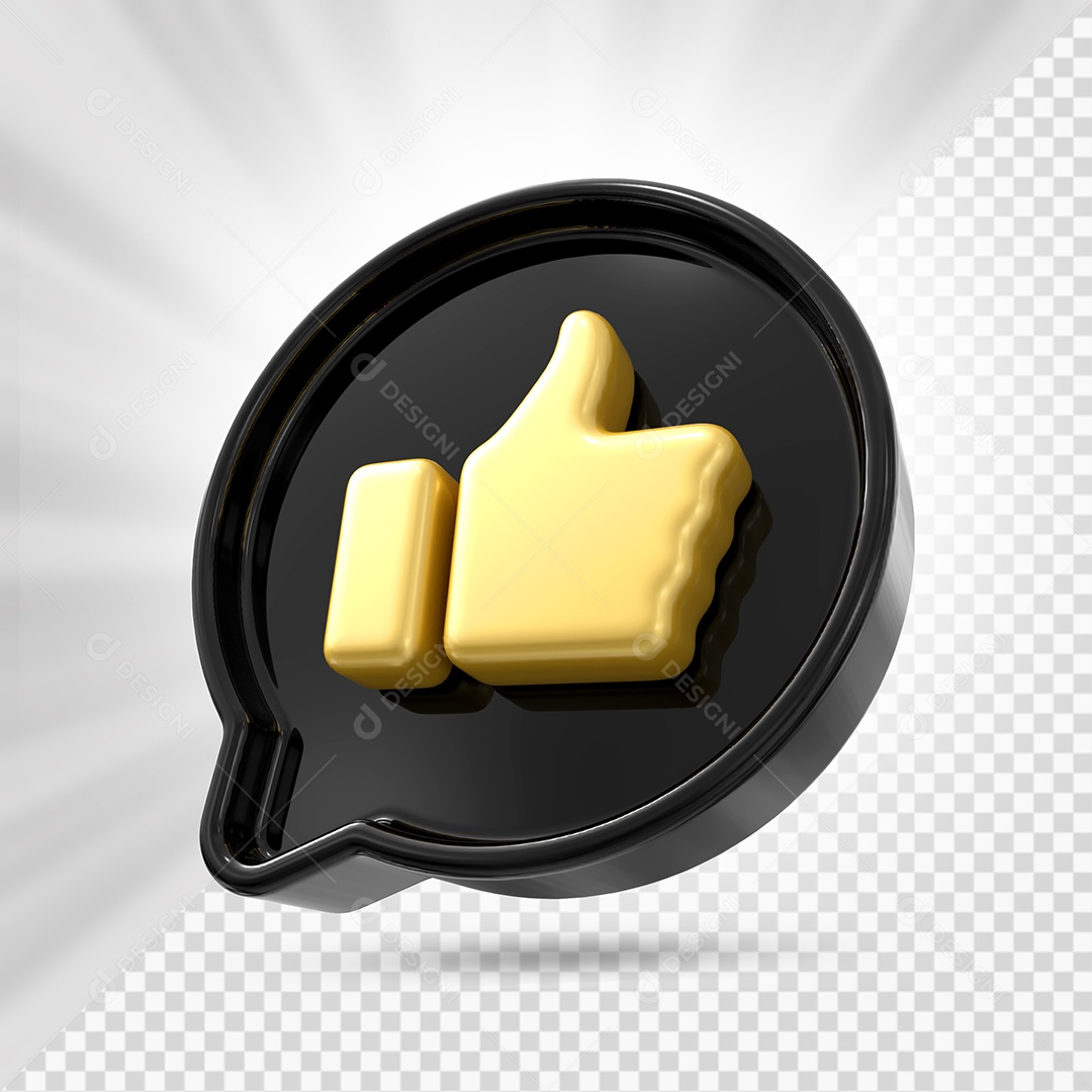 Like do Facebook Preto Com Like Dourado Elemento 3D para Composição PSD