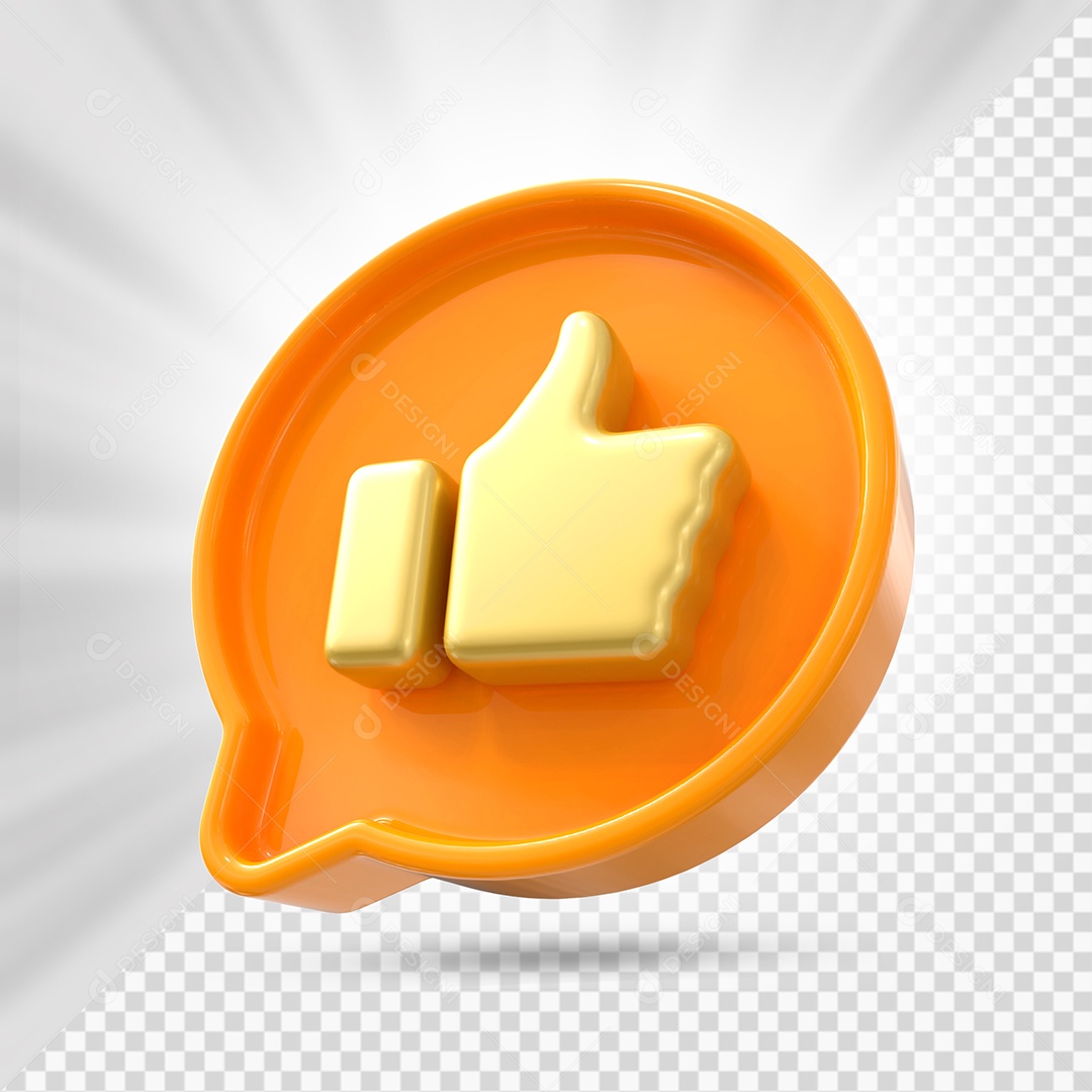 Like do Facebook Laranja Com Like Dourado Elemento 3D para Composição PSD