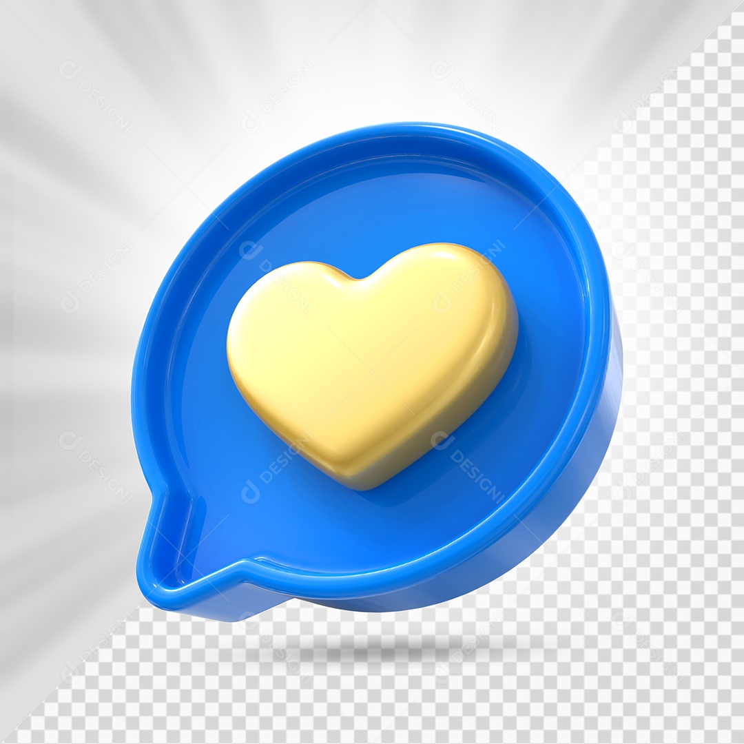 Like do Instagram Azul com Coração Dourado Elemento 3D para Composição PSD