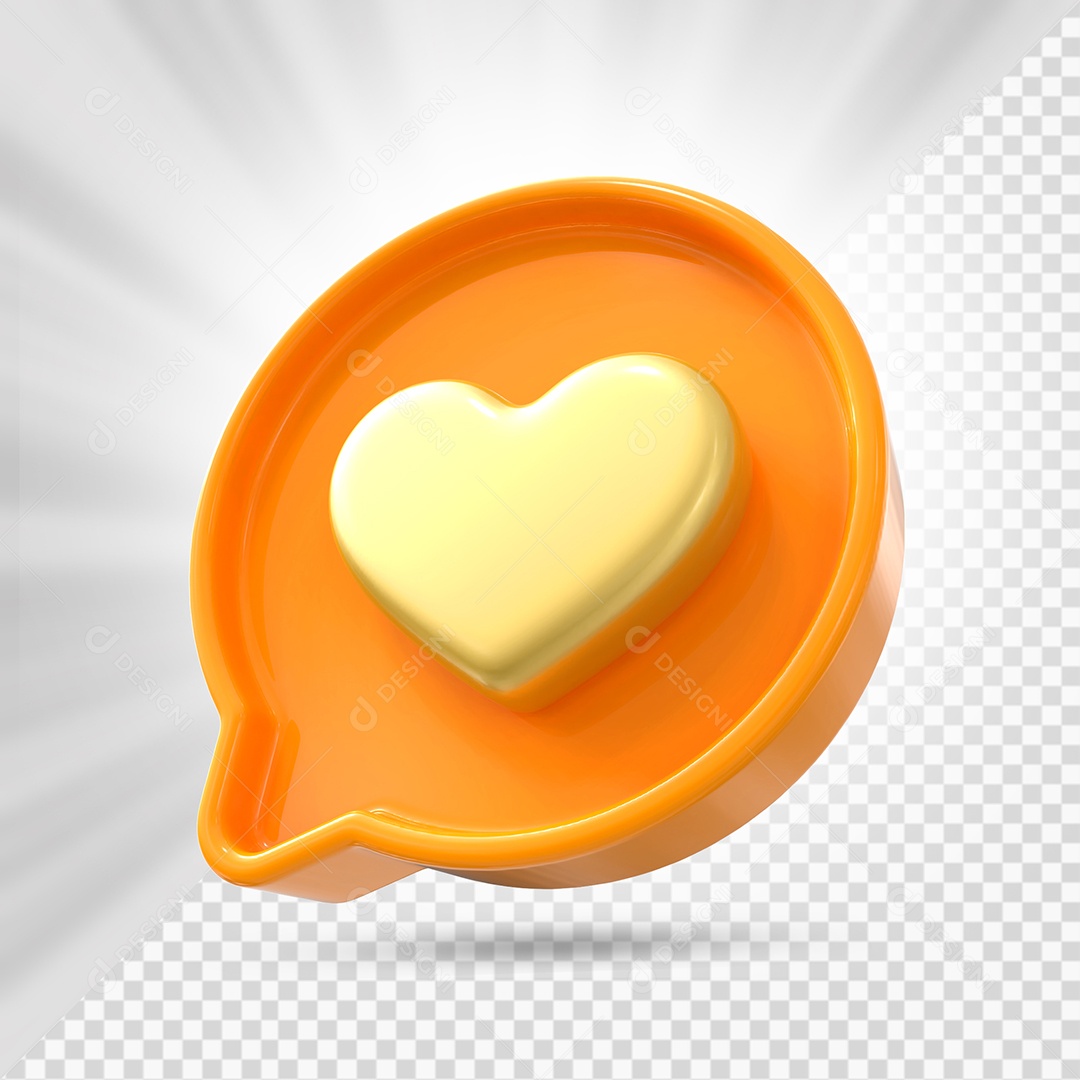 Like do Instagram Laranja com Coração Dourado Elemento 3D para Composição PSD