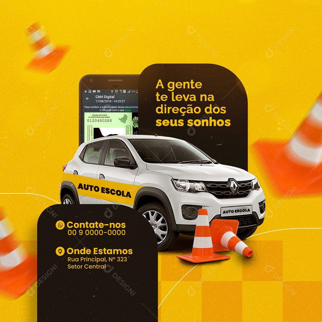 A Gente te Leva na Direção dos Seus Sonhos Auto Escola Social Media PSD Editável