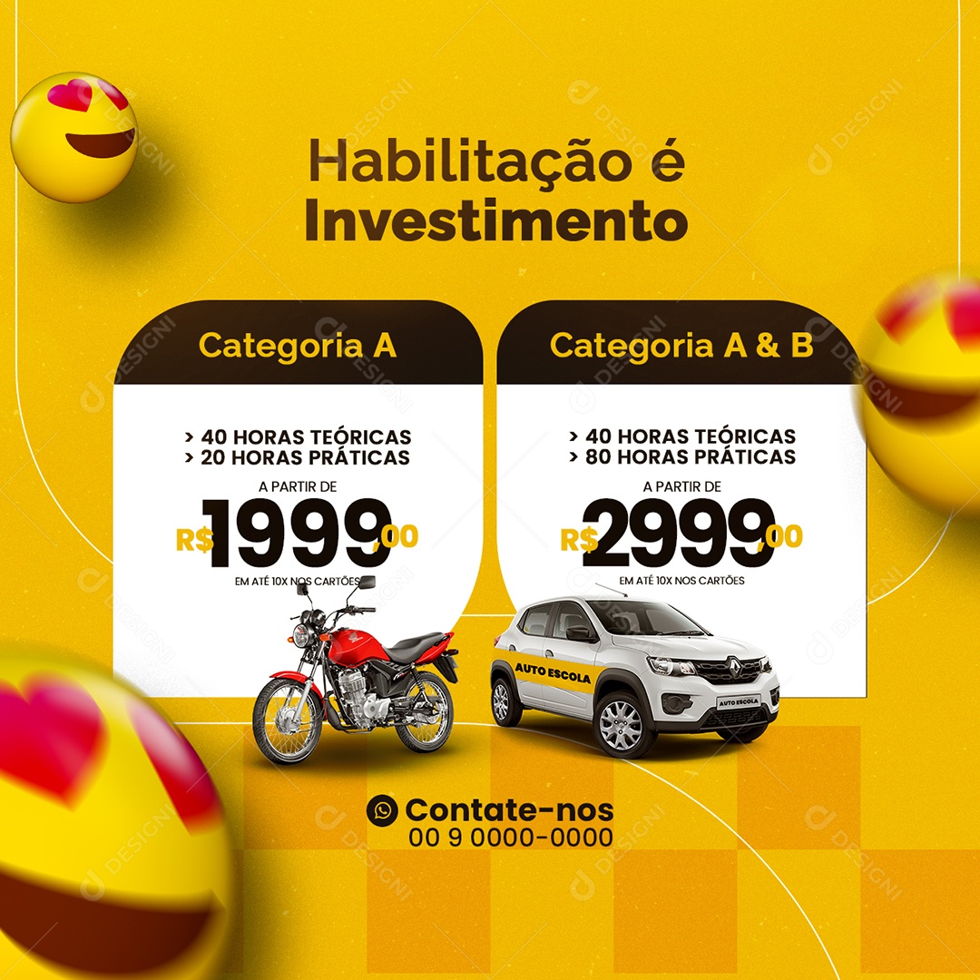 Habilitação é Investimento Auto Escola Social Media PSD Editável