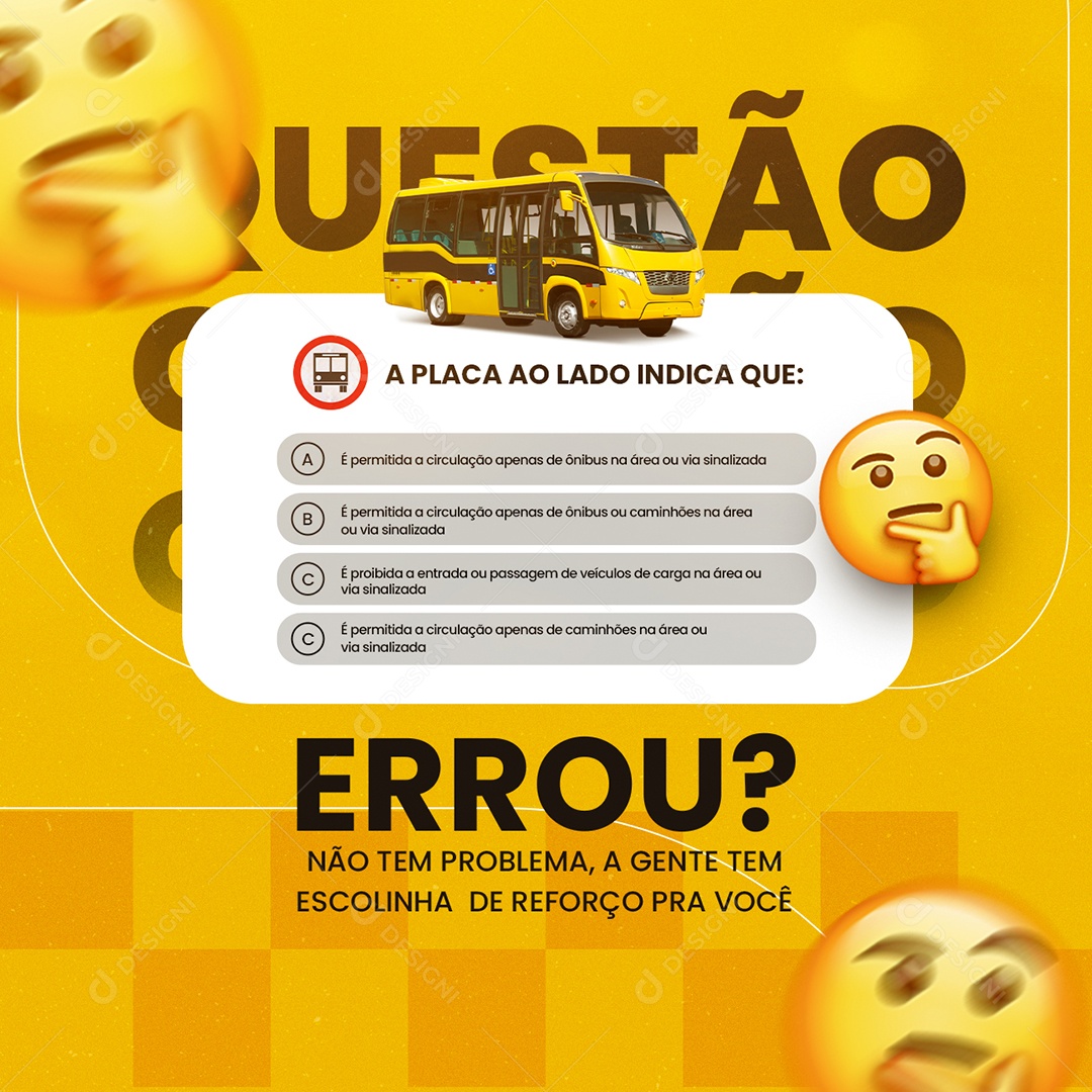 Questão A Placa ao Lado Indica Que Auto Escola Social Media PSD Editável