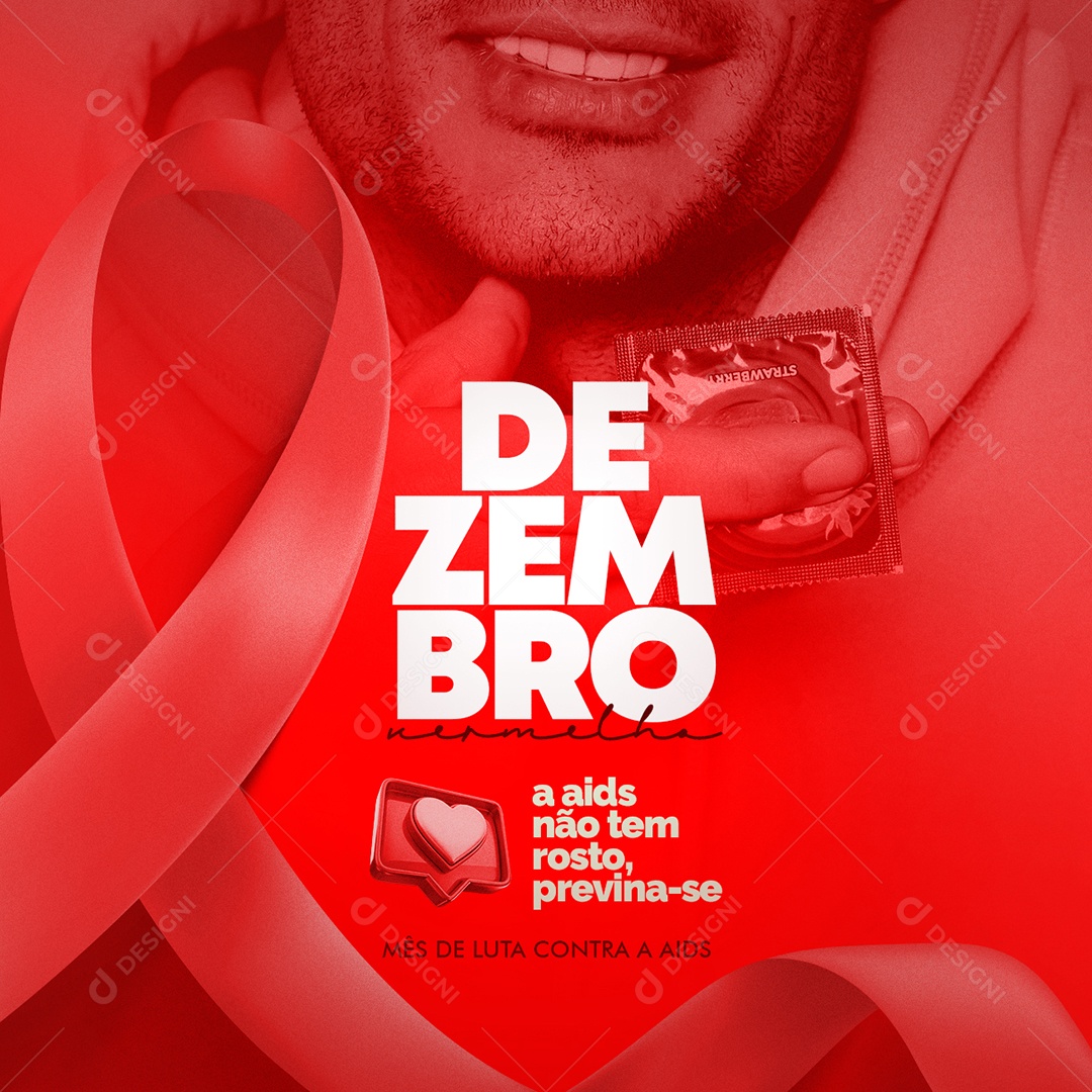 A Aids não tem rosto Previna se Dezembro Vermelho Social Media PSD Editável