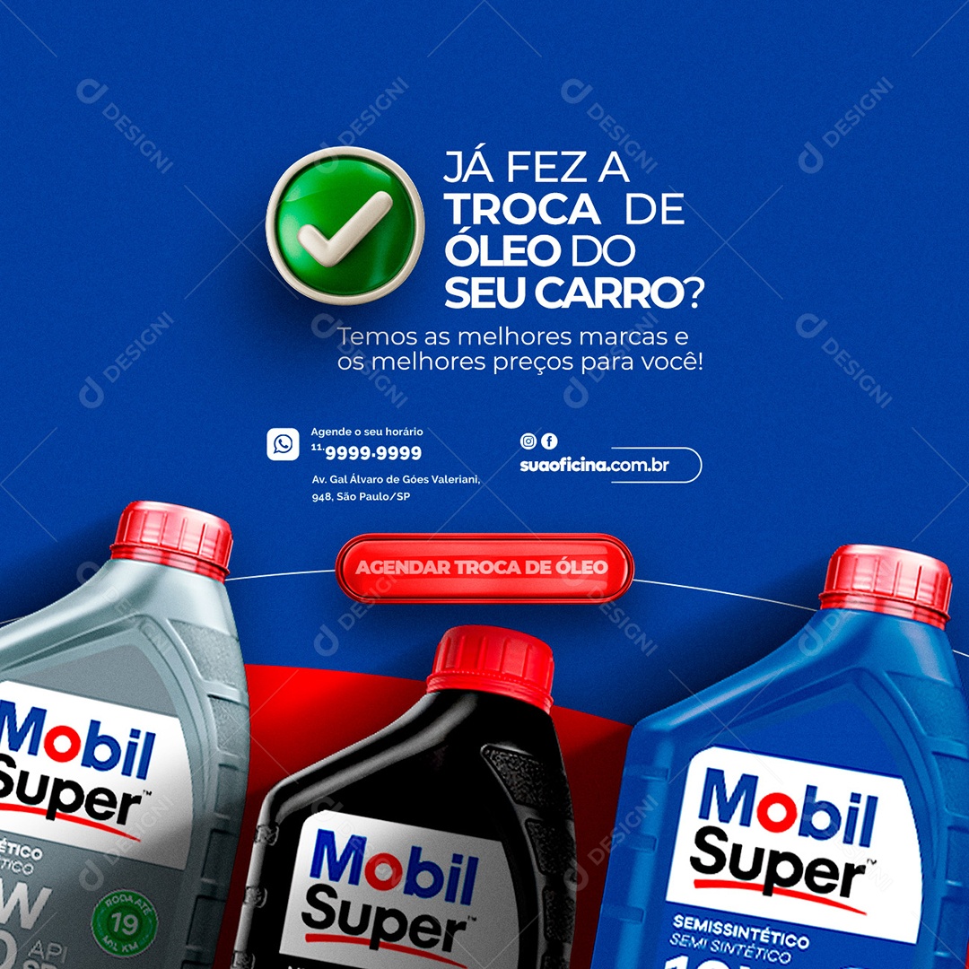 Já Fez a Troca de Óleo do Seu Carro Oficina Mecânica Social Media PSD Editável