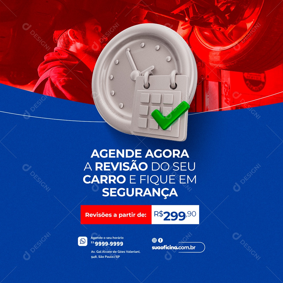 Agenda Agora a Revisão Oficina Mecânica Social Media PSD Editável