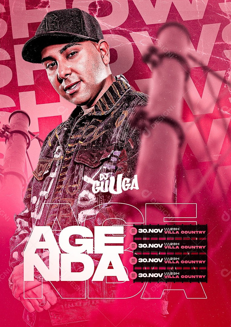 Agenda Próximos Shows Dj Guuga Flyer Social Media PSD Editável