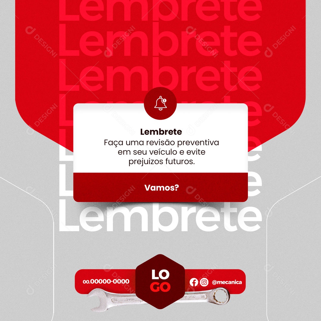 Lembrete Faça sua Revisão Preventiva em seu Veículo e Evite Prejuízos Futuros Oficina Mecânica Social Media PSD Editável