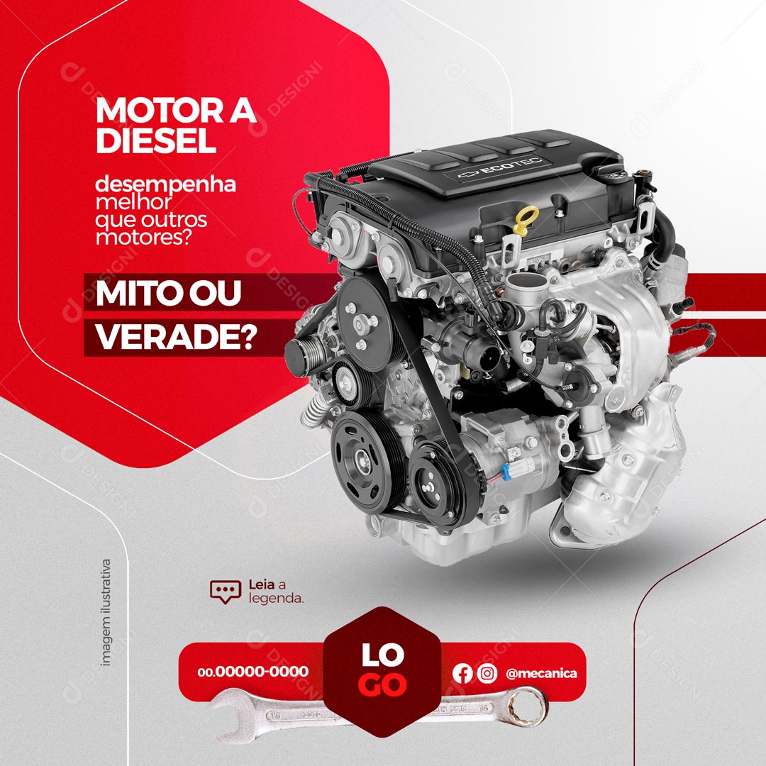 Motor Diesel Desempenha Melhor que Outros Motores? Oficina Mecânica Social Media PSD Editável