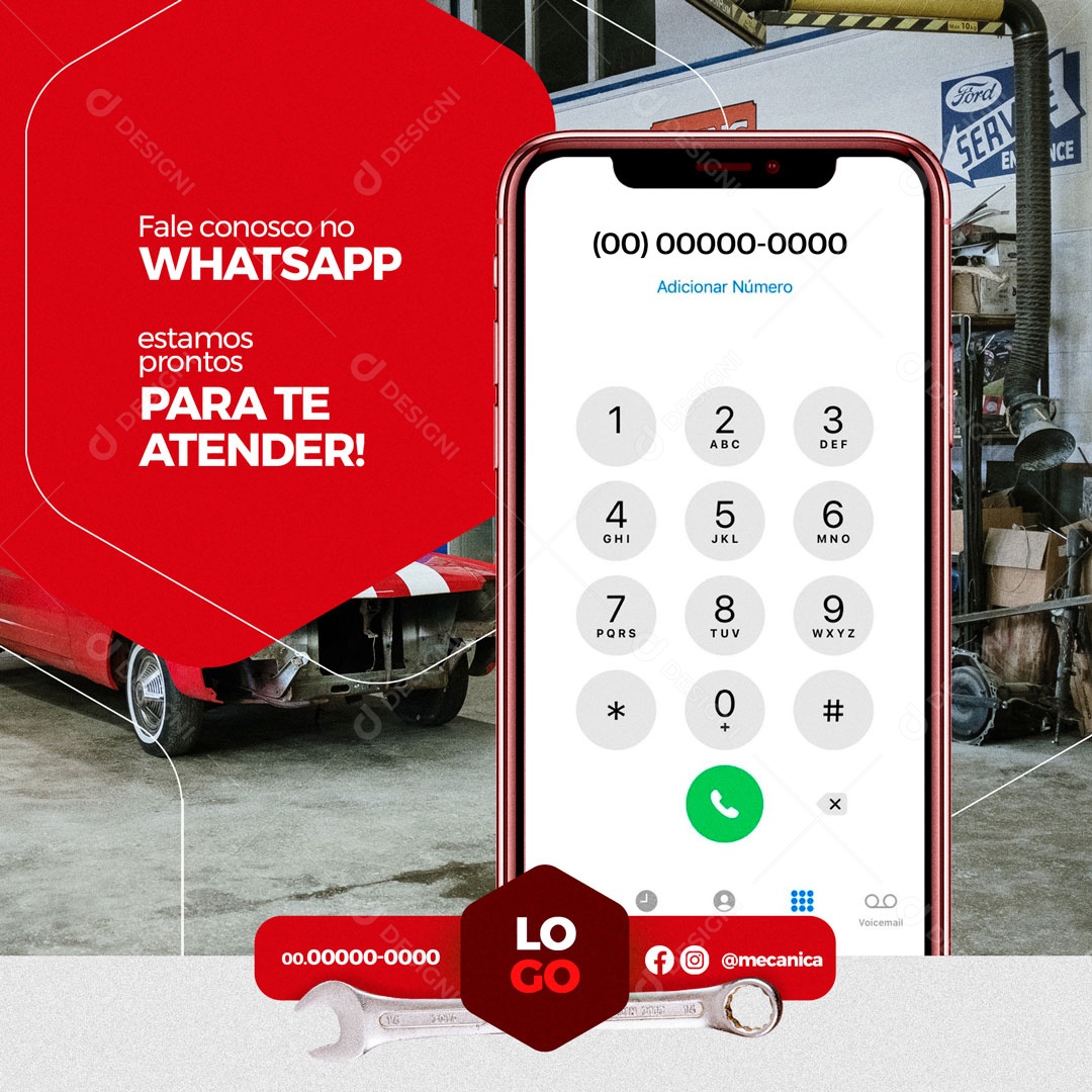 Fale Conosco no Whatsapp Estmos Prontos para te Atender! Oficina Mecânica Social Media PSD Editável