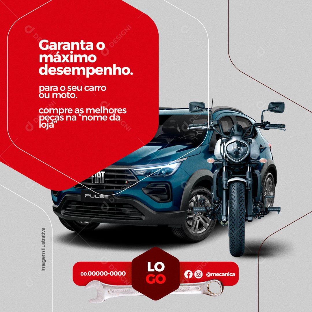 Garanta o Máximo de Desempenho Para  Seu Carro ou Moto Oficina Mecânica Social Media PSD editável