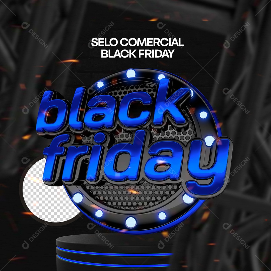 Selo 3D Black Friday Azul Para Composição PSD