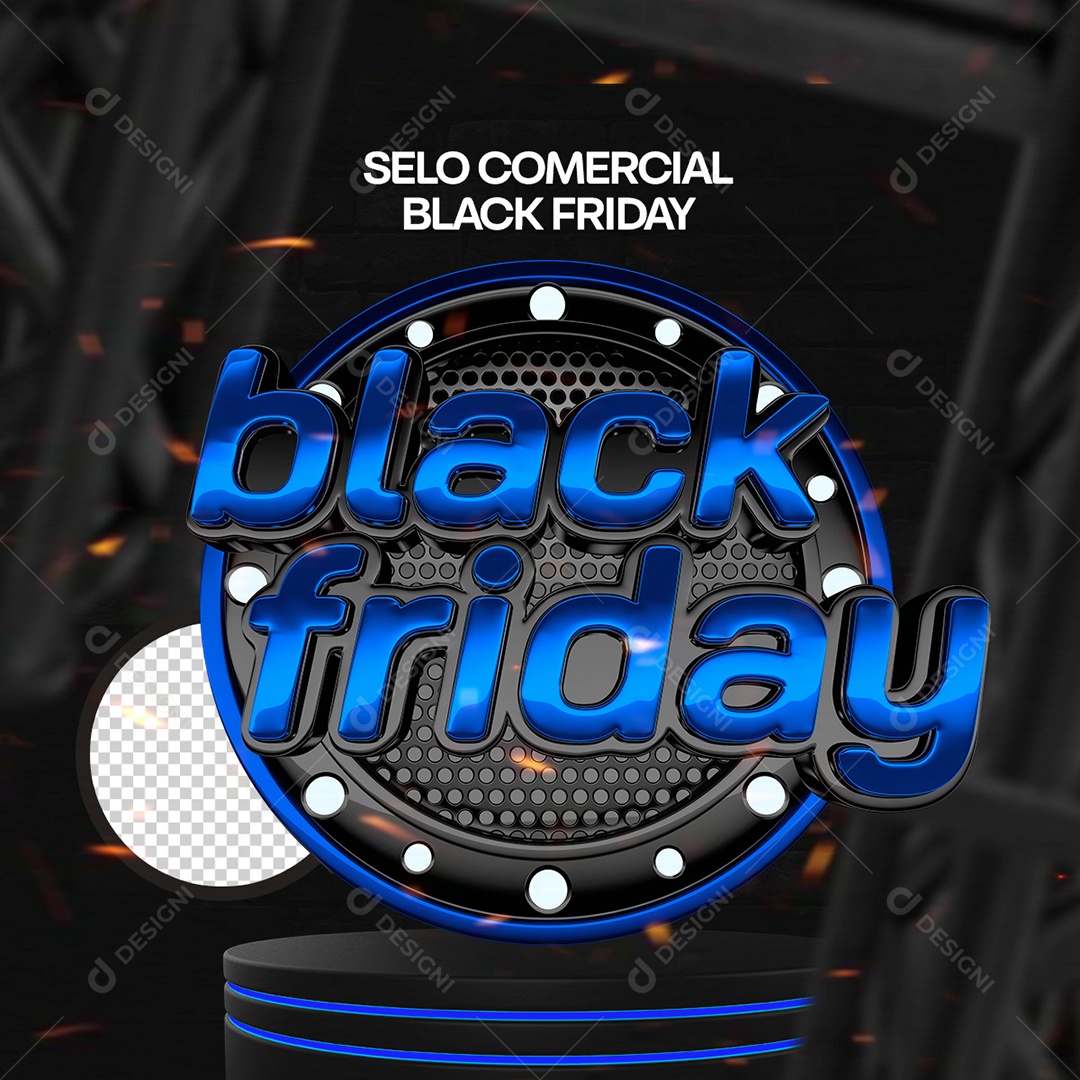 Selo 3D Black Friday Azul Para Composição PSD