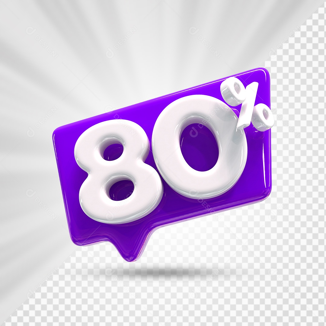Caixa de Desconto Número 3D 80% Roxo Elemento Para Composição PSD