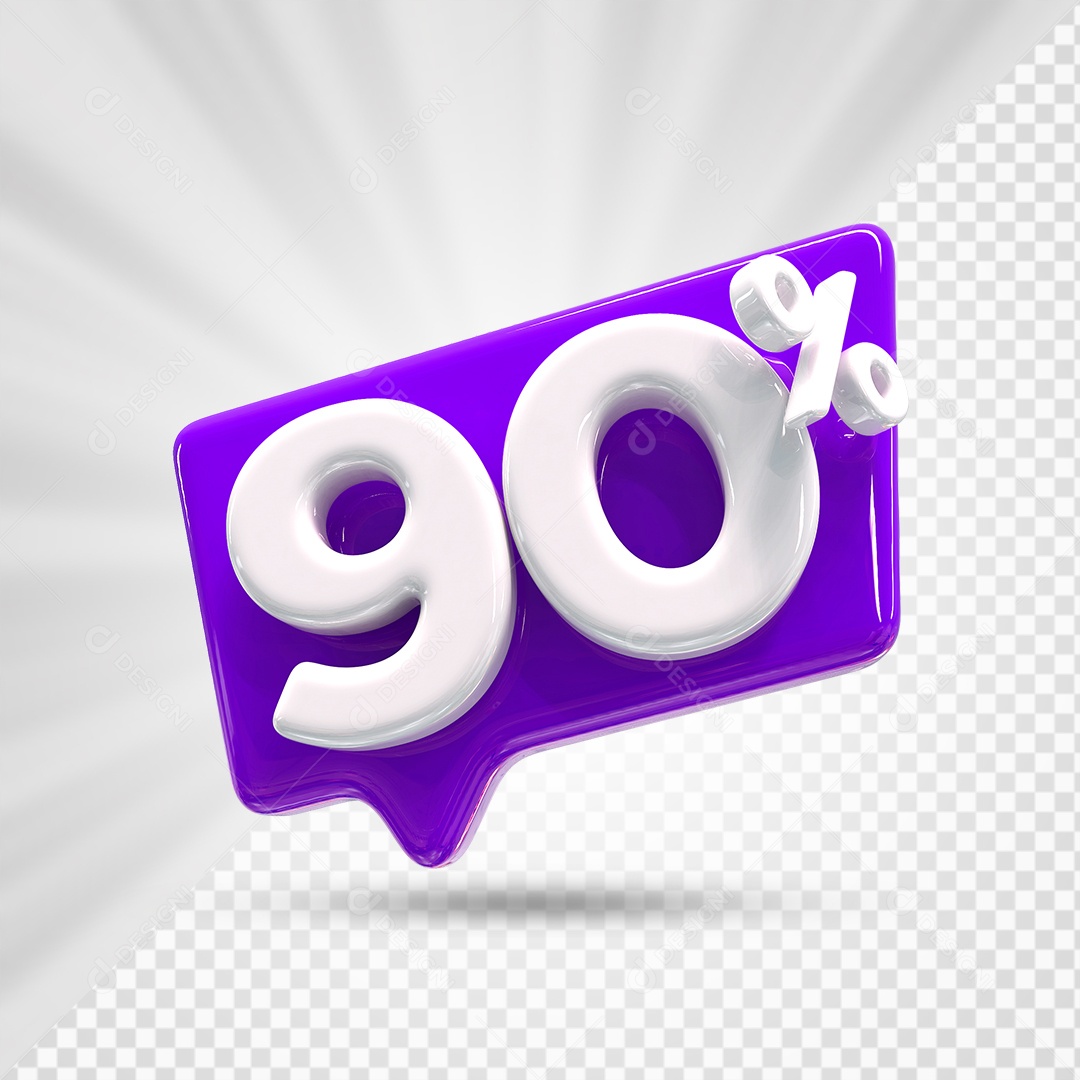Caixa de Desconto Número 3D 90% Roxo Elemento Para Composição PSD