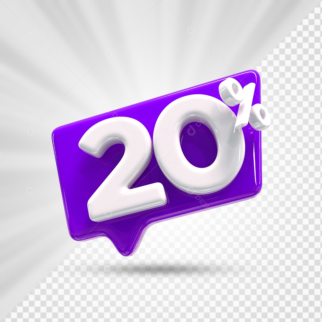Caixa de Desconto Número 3D 20% Roxo Elemento Para Composição PSD