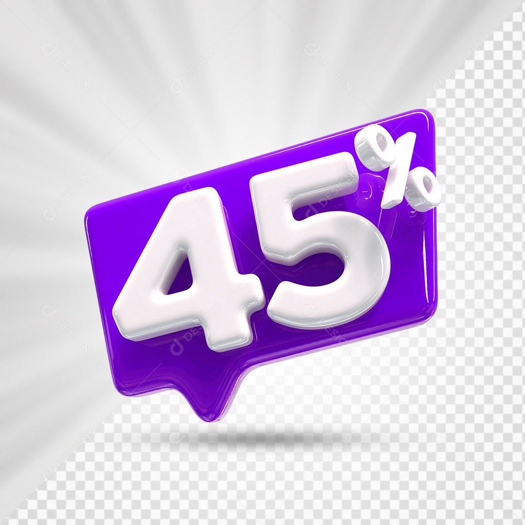 Caixa de Desconto Número 3D 45% Roxo Elemento Para Composição PSD