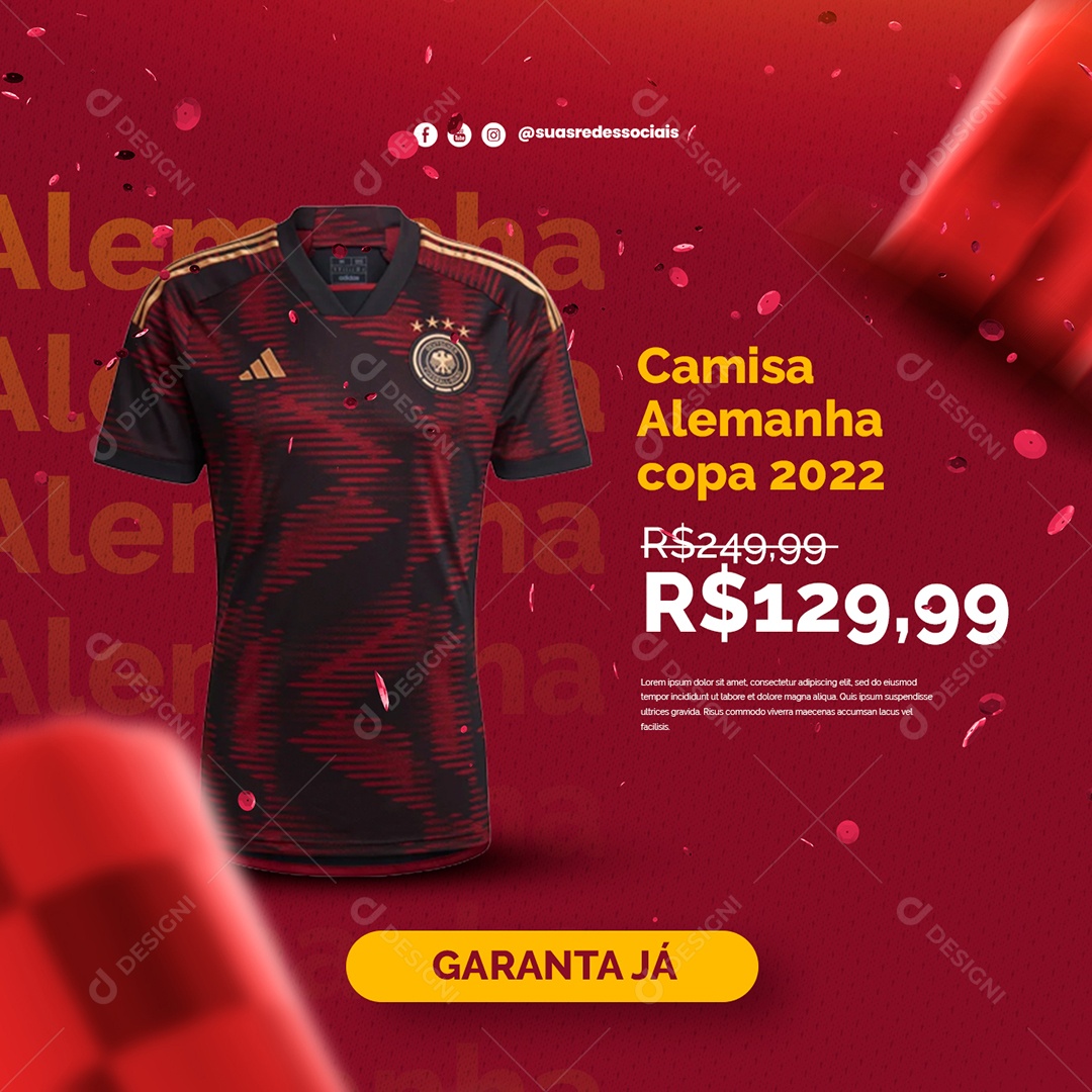 Camisa Alemanha 2022 Camisas de Time Social Media PSD Editável
