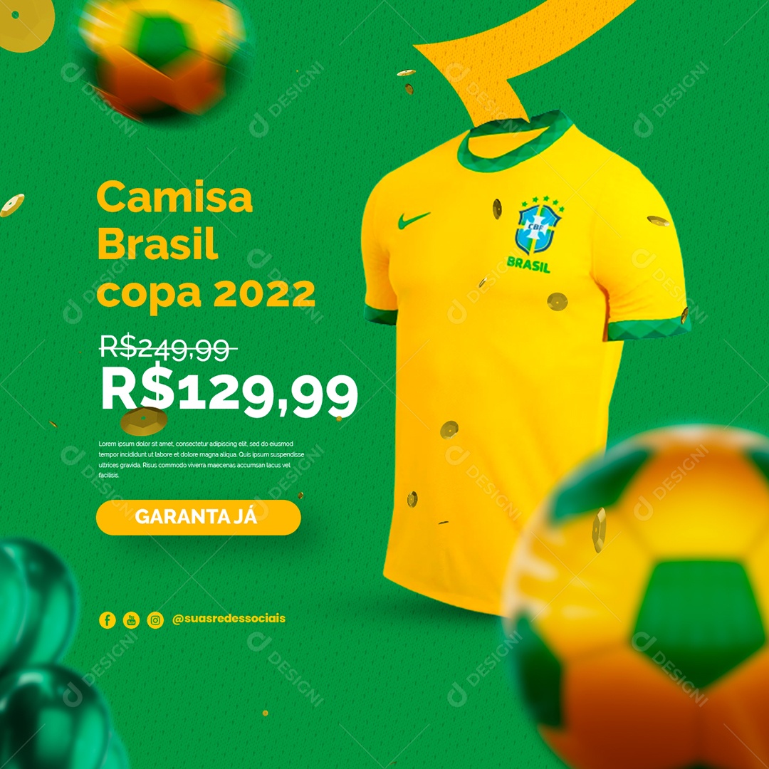 Camisa Brasil Copa 2022 Loja de Camisas de Time Social Media PSD Editável