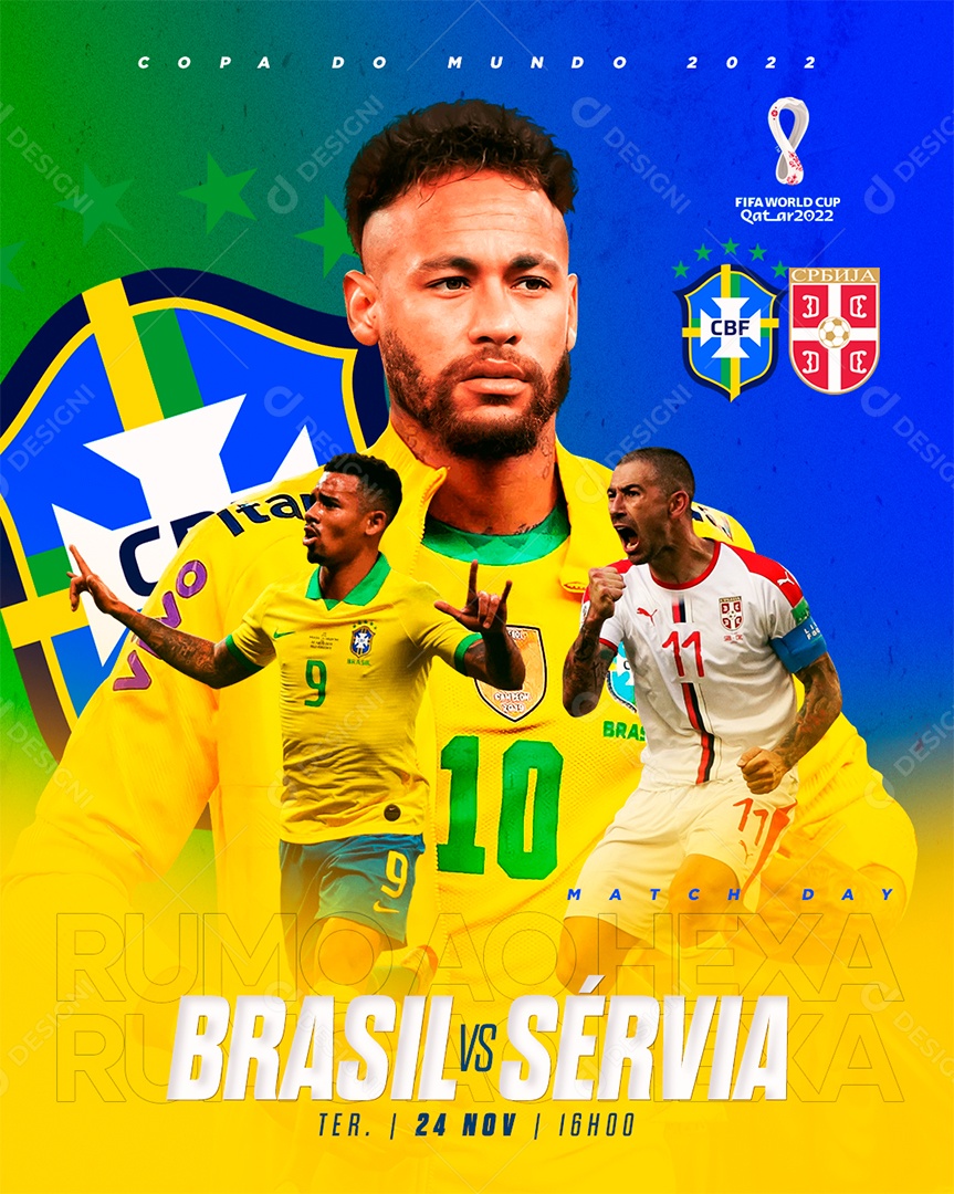 Flyer Feed Copa do Mundo Brasil x Servia PSD Editável