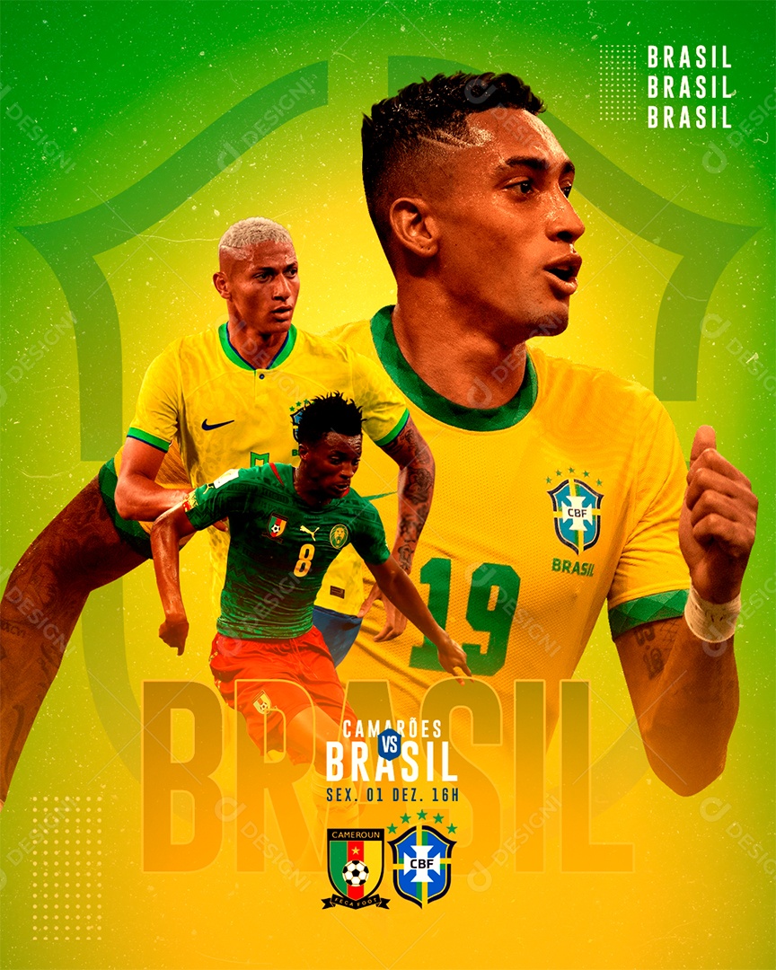 Flyer Feed Copa do Mundo Camarões x Brasil PSD Editável