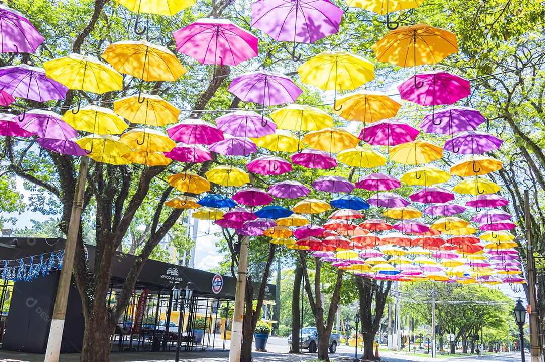 Guarda-chuvas coloridos na alameda mauricio de nassau holambra-sp uma cidade