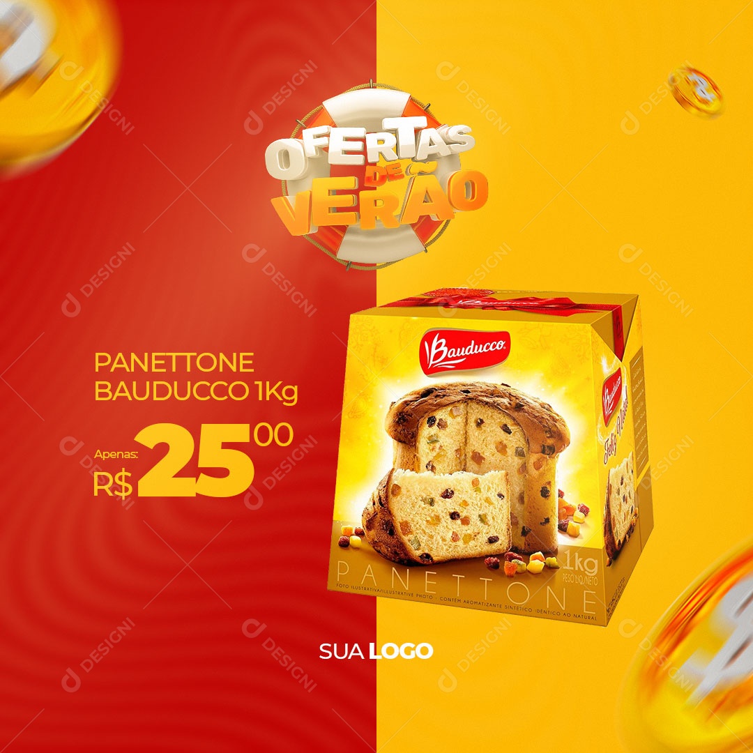 Panettone Bauducco 1Kg Ofertas de Verão Supermercado Social Media PSD Editável