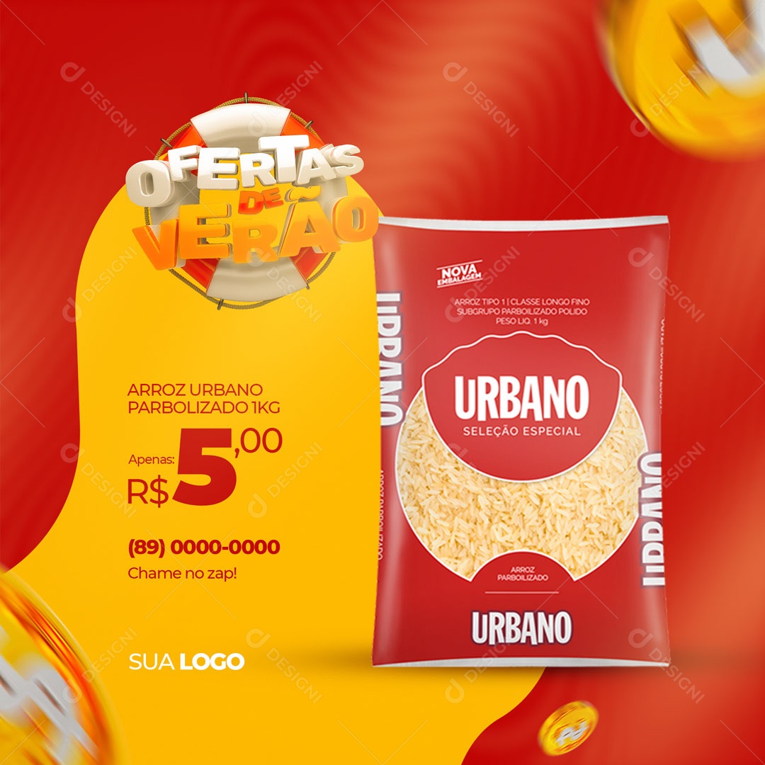 Arroz Urbano Parbolizado 1Kg Supermercado Social Media PSD Editável