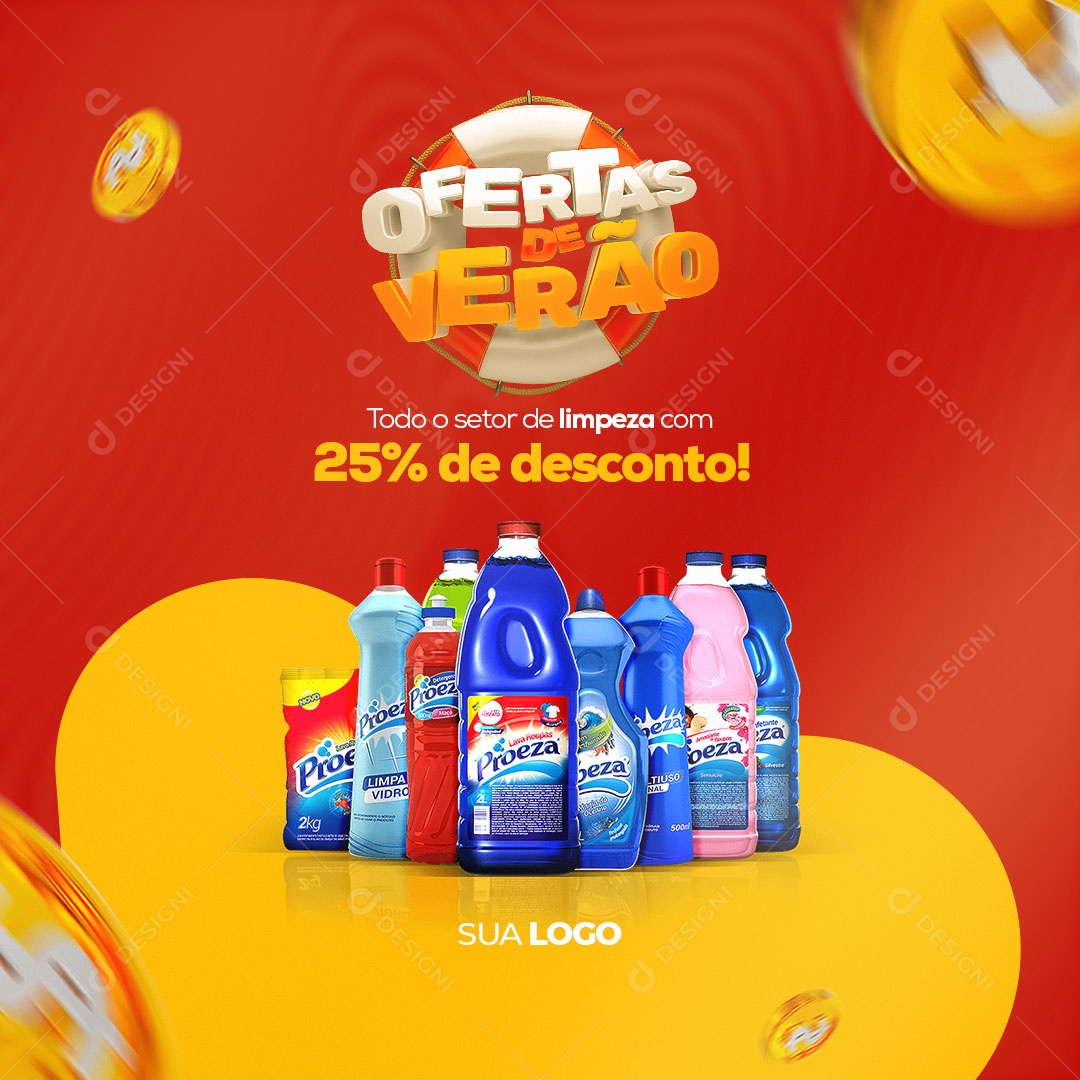 Todo Setor de Limpeza com 25% de Desconto! Supermercado Social Media PSD Editável