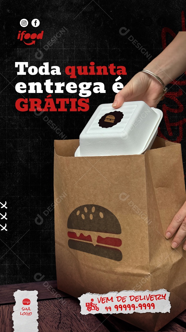 Story Hamburgueria Toda Quinta a Entrega é Grátis Social Media PSD Editável