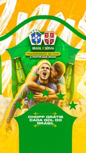 Story Transmissão ao Vivo Brasil x Sérvia Distribuidora de Bebidas Social Media PSD Editável