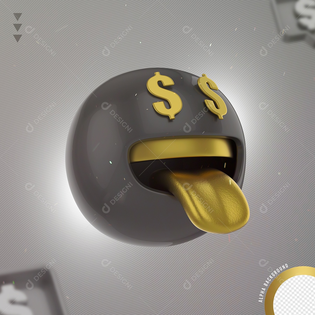 Emoji Preto Com Olhos De Dinheiro de Ouro Elemento 3D Para Composição PNG