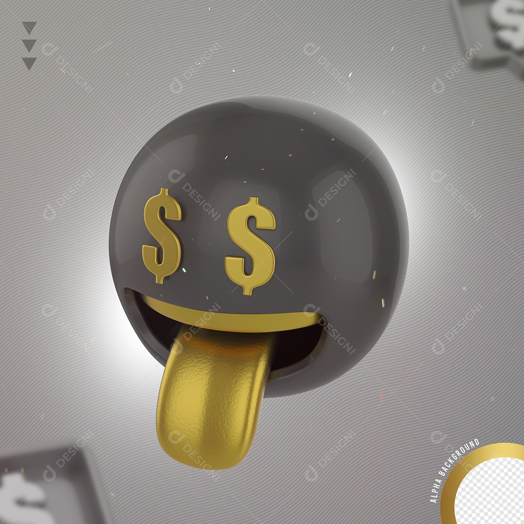 Emoji Preto Com Olhos De Dinheiro de Ouro Elemento 3D Para Composição PNG