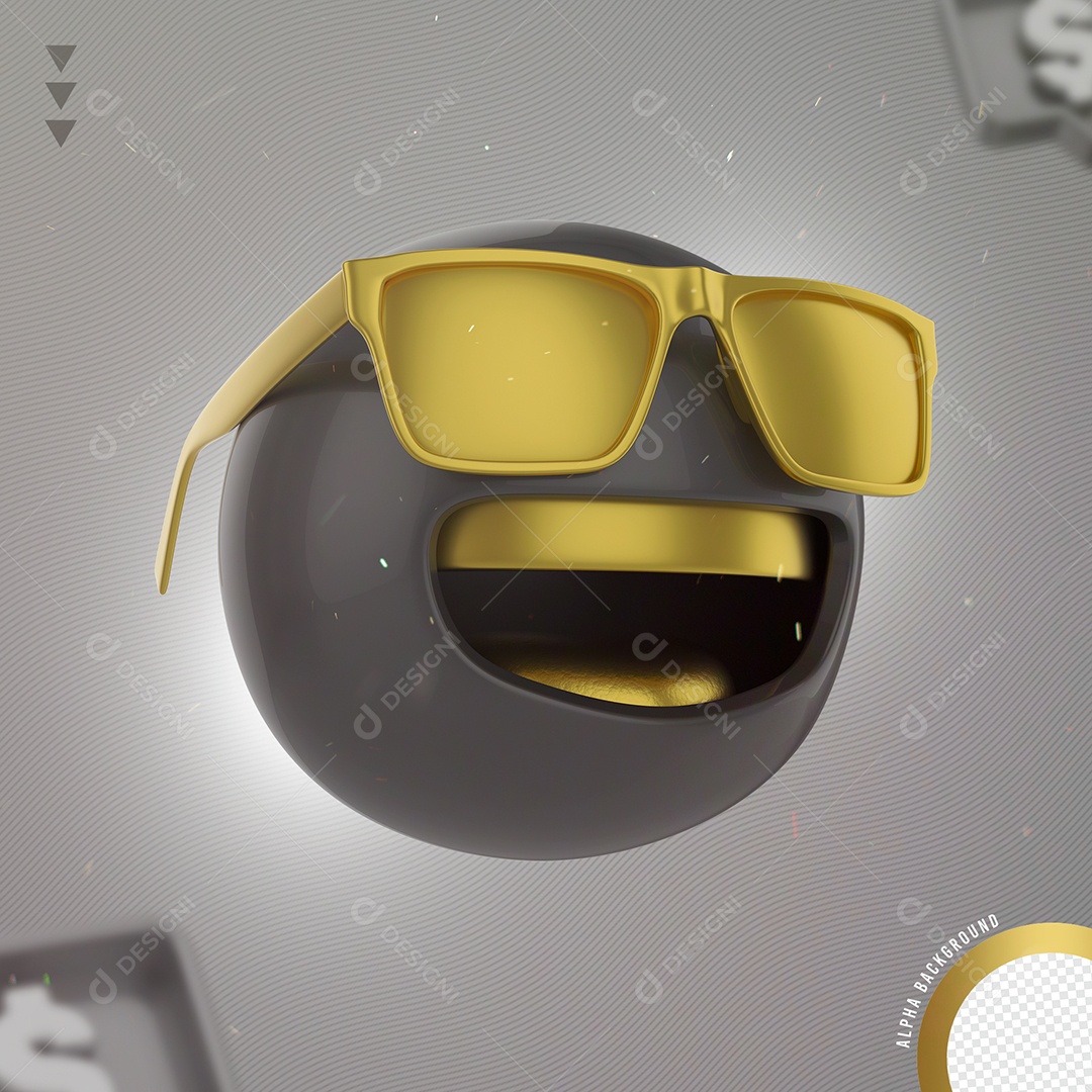 Emoji Preto De Óculos e Dentes de Ouro Elemento 3D Para Composição PNG