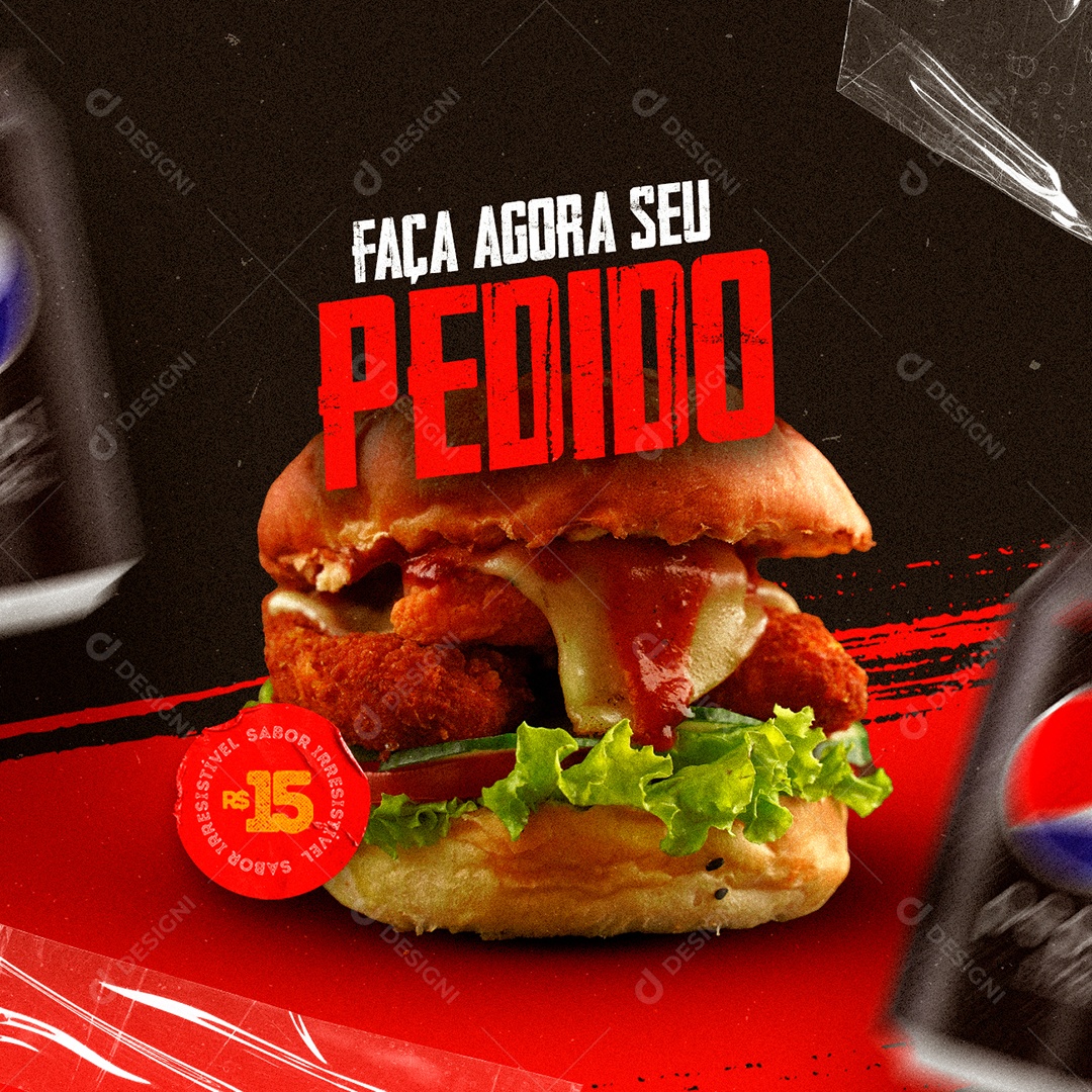 Faça Agora seu Pedido Hamburgueria Social Media PSD Editável