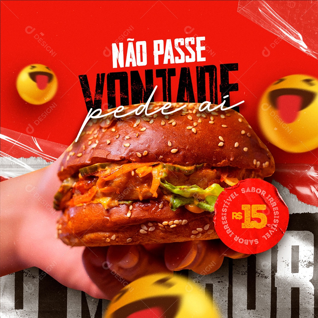 Não Passe Vontade Pede aí Hamburgueria Social Media PSD Editável