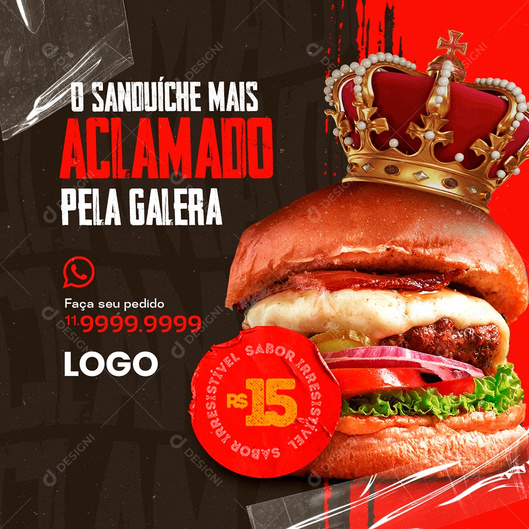 O Sanduíche mais Aclamado pela Galera Hamburgueria Social Media PSD Editável