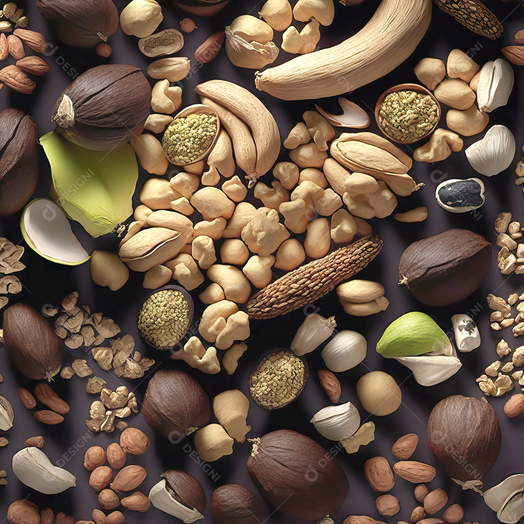 Grãos de diferentes tipos de nozes na mesa para o jantar na noite de Natal.