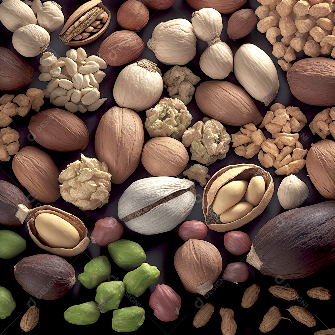 Grãos de diferentes tipos de nozes na mesa para o jantar na noite de Natal.