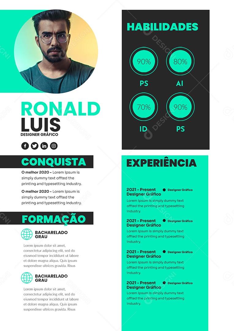 Modelo de Currículo Designer Gráfico PSD Editável