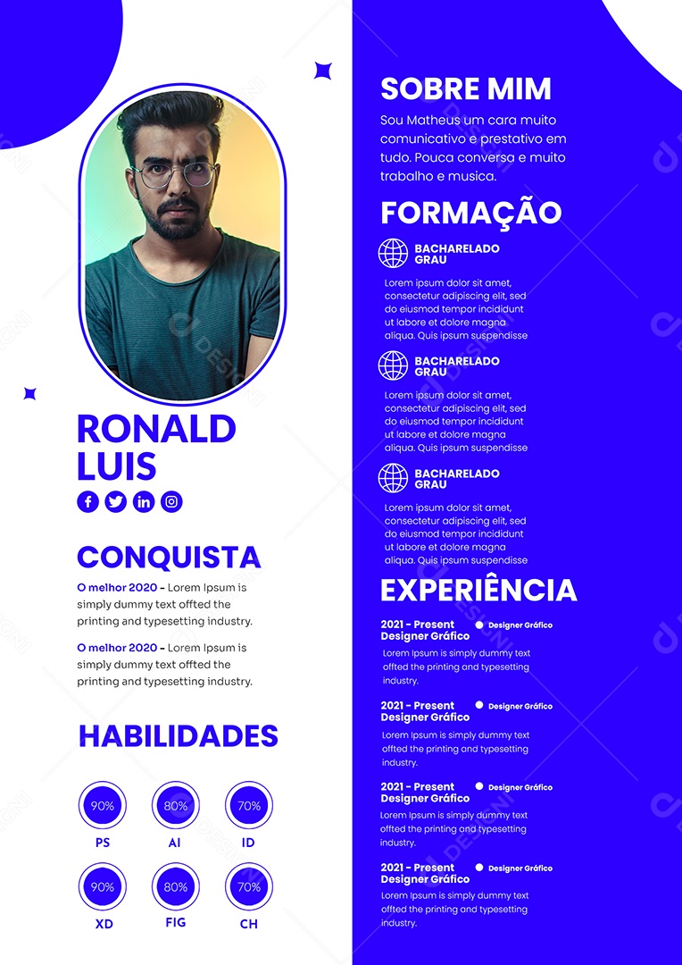 Modelo de Currículo Designer Gráfico PSD Editável