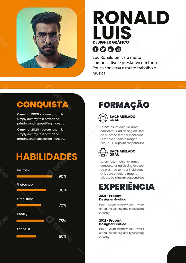 Modelo de Currículo Designer Gráfico PSD Editável