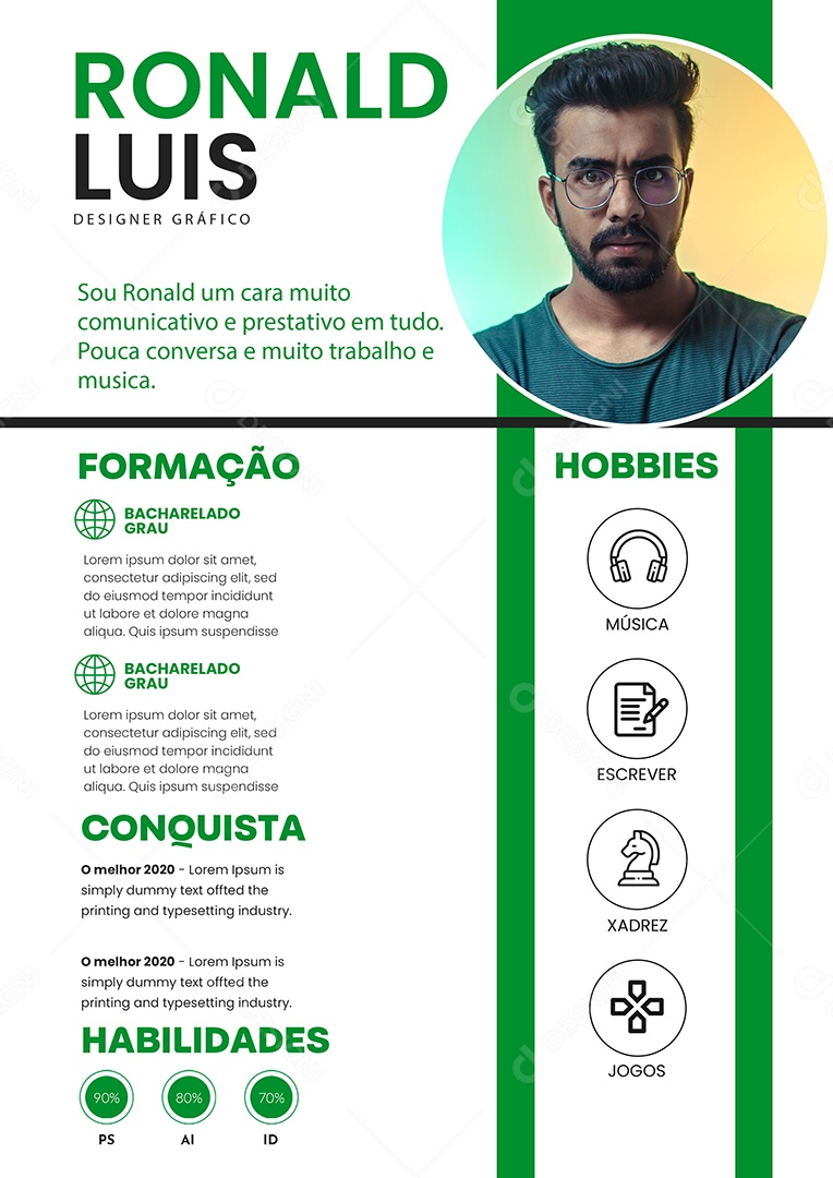Modelo de Currículo Designer Gráfico PSD Editável