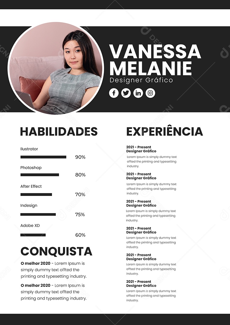 Modelo de Currículo Designer Gráfico PSD Editável