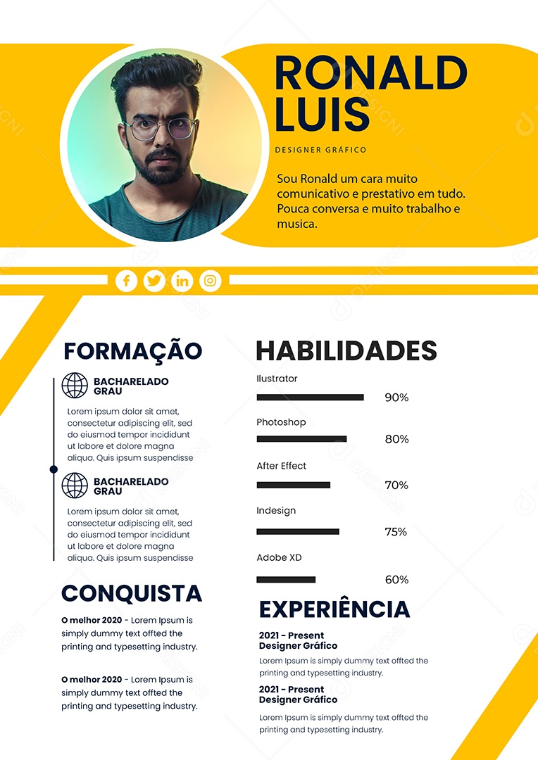 Modelo de Currículo Designer Gráfico PSD Editável