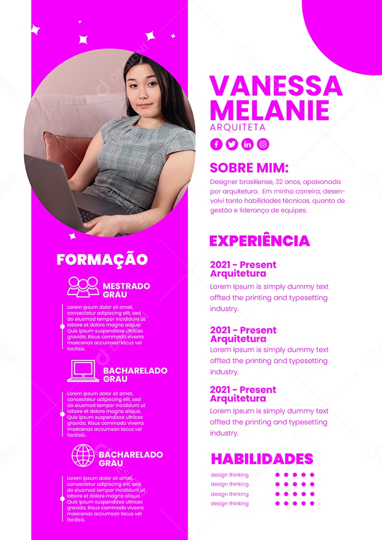 Modelo de Currículo Arquiteta PSD Editável