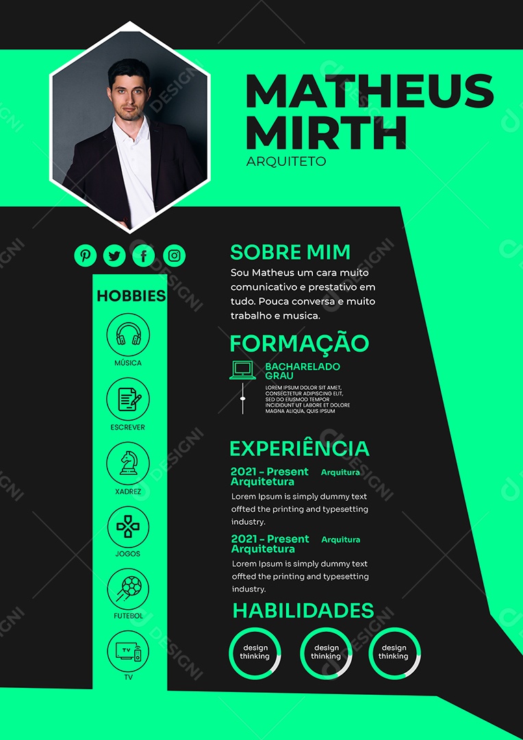 Modelo de Currículo Arquiteto PSD Editável